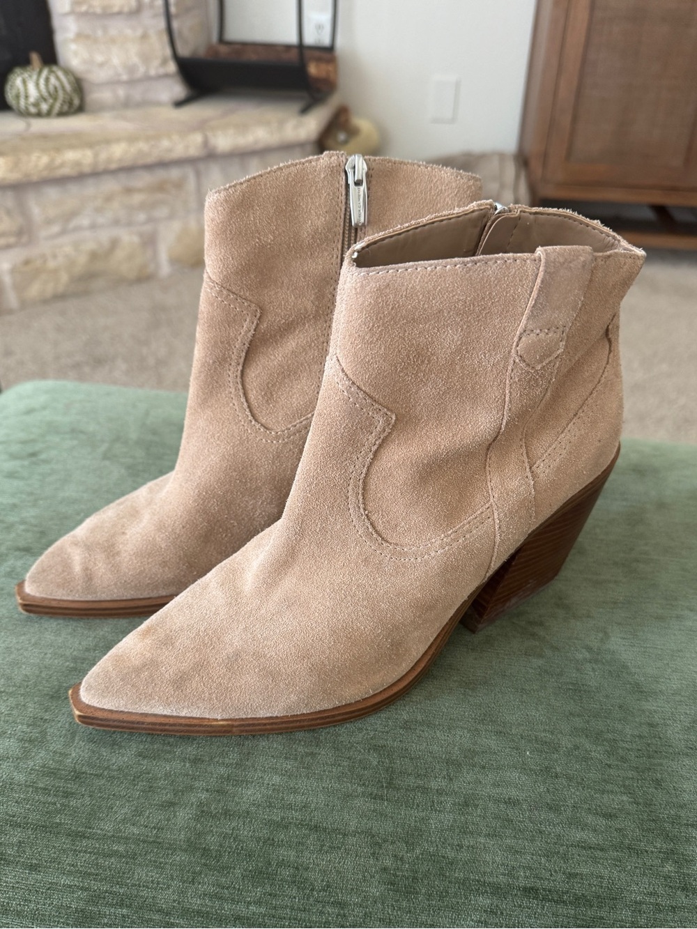 Vine Camino Suede Ankle Booties Beige